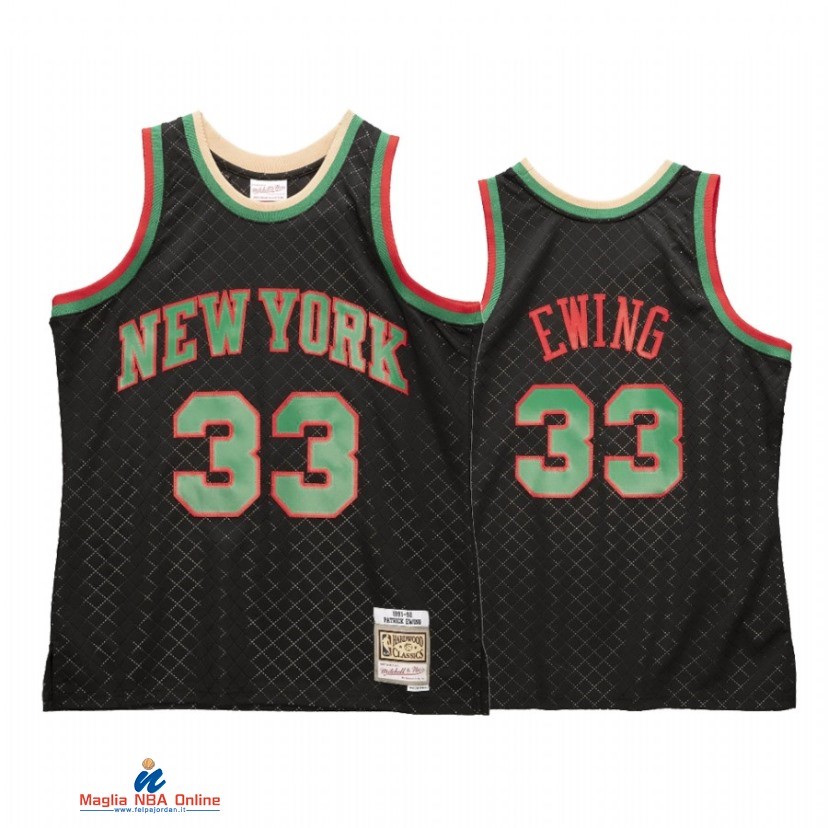 Maglia NBA New York Knicks NO.33 Patrick Ewing Nero Hardwood Classics 2021