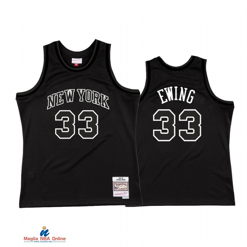 Maglia NBA New York Knicks NO.33 Patrick Ewing Nero Throwback 1991