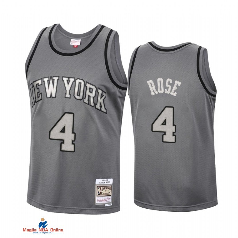 Maglia NBA New York Knicks NO.4 Derrick Rose Grigio Hardwood Classics 2021