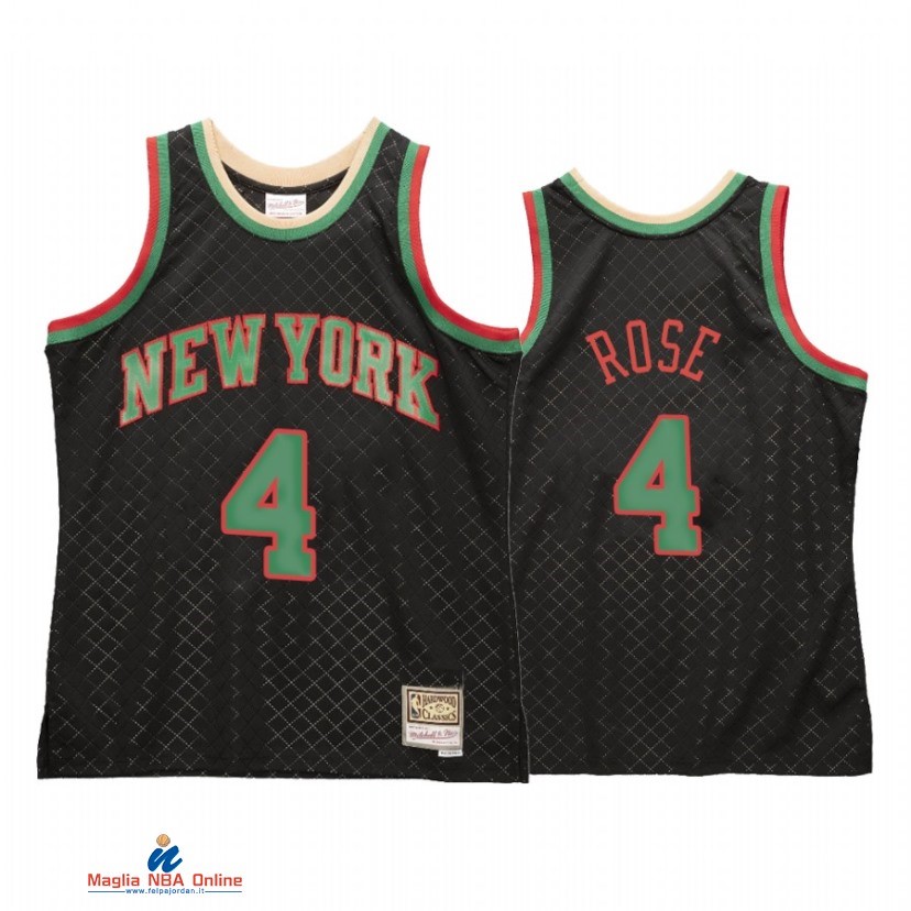 Maglia NBA New York Knicks NO.4 Derrick Rose Nero Hardwood Classics 2021