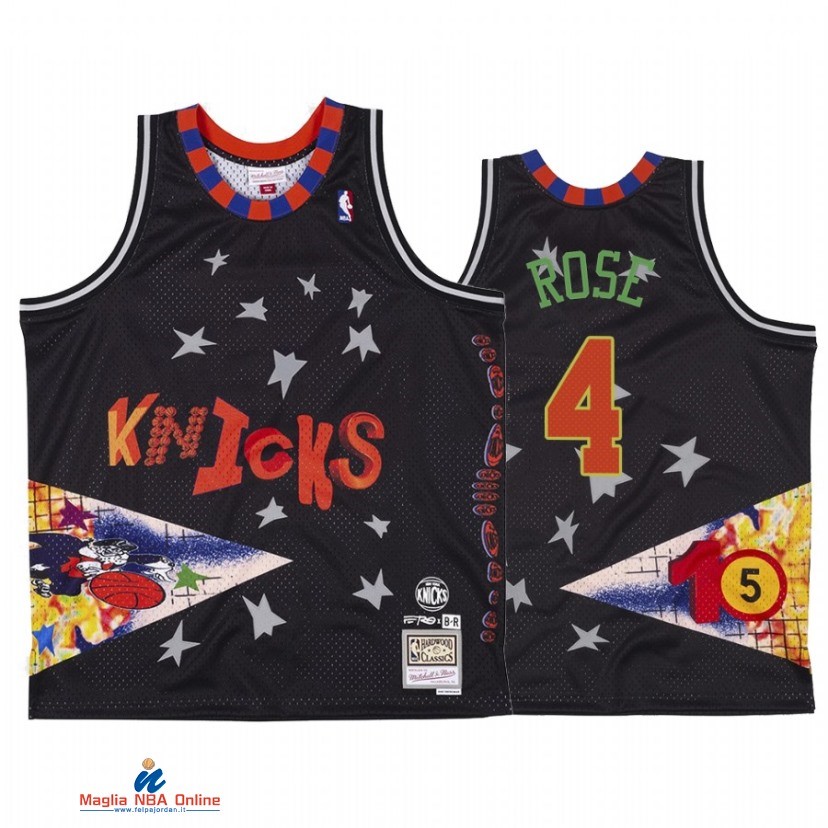 Maglia NBA New York Knicks NO.4 Derrick Rose X BR Remix Nero Hardwood Classics