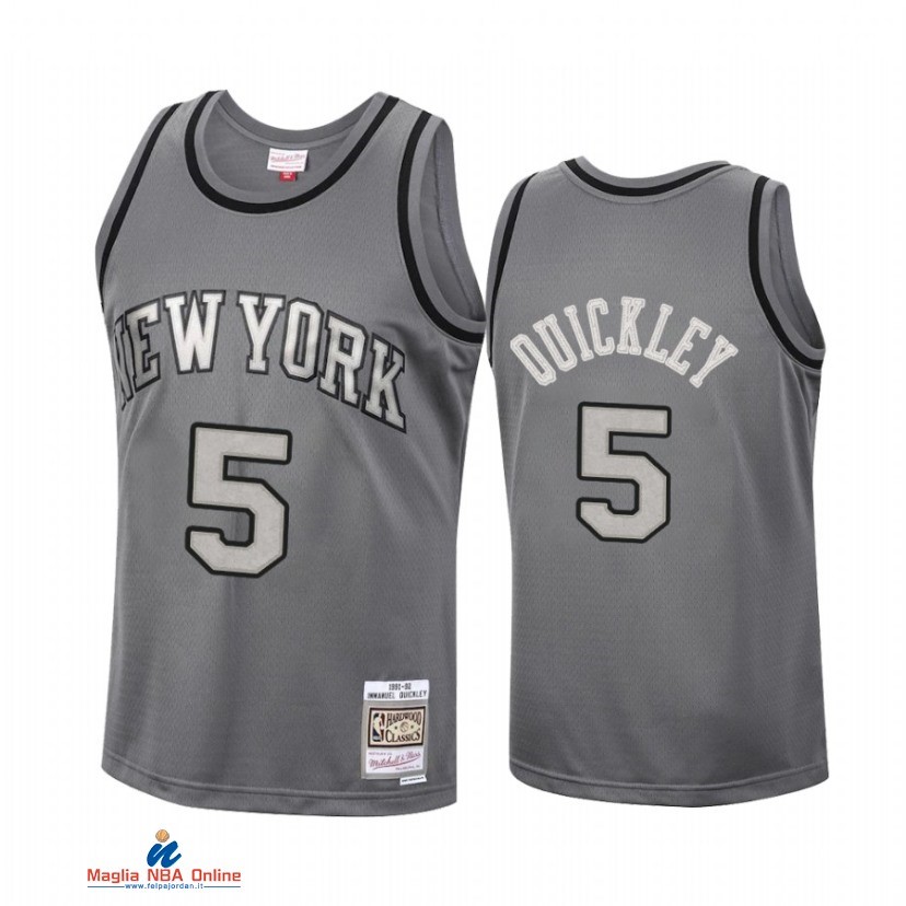 Maglia NBA New York Knicks NO.5 Immanuel Quickley Grigio Hardwood Classics 2021