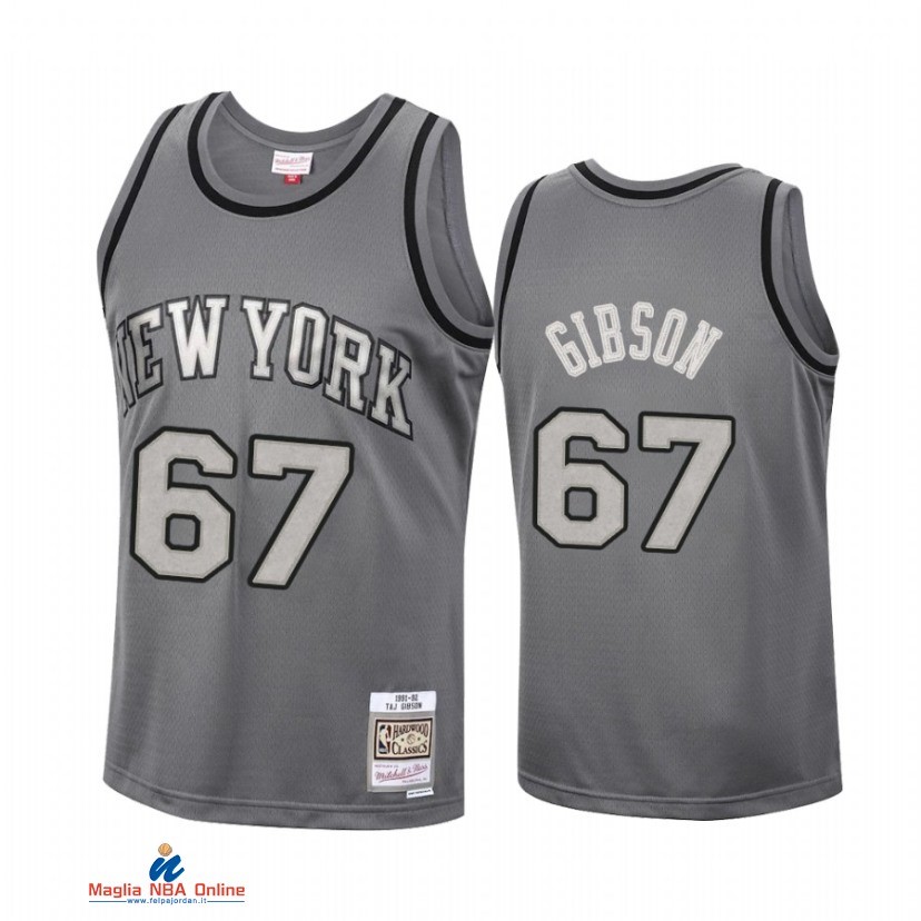 Maglia NBA New York Knicks NO.67 Taj Gibson Grigio Hardwood Classics 2021