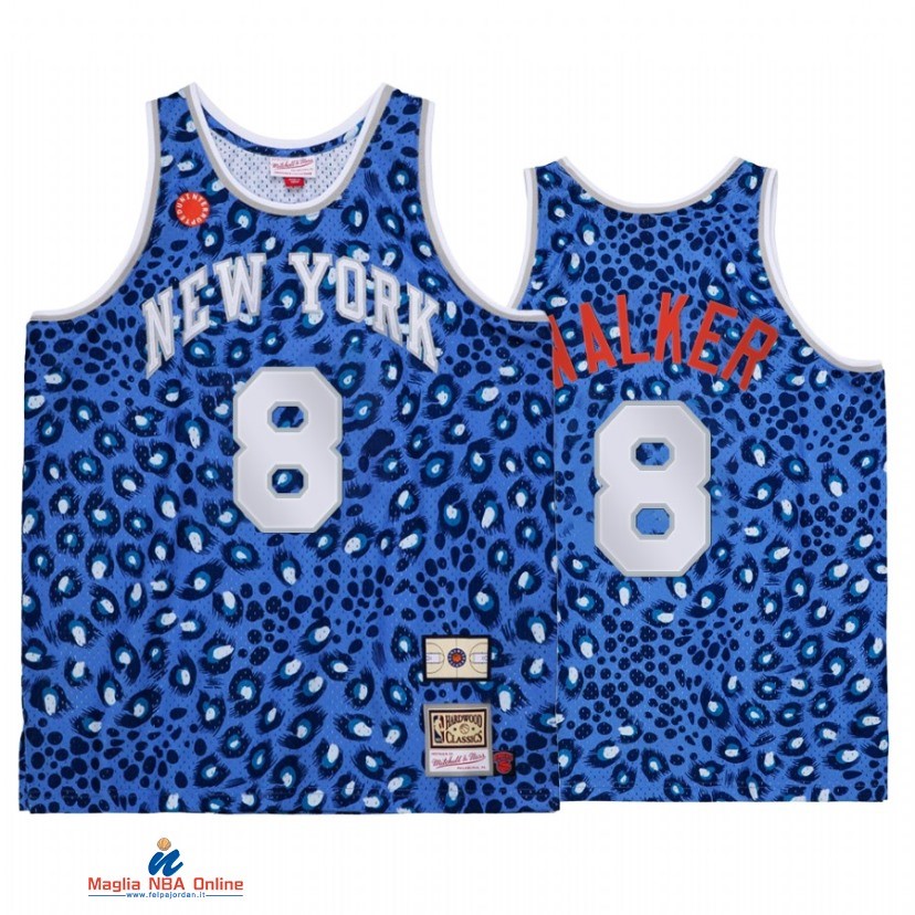 Maglia NBA New York Knicks NO.8 Kemba Walker Blu Throwback 2021