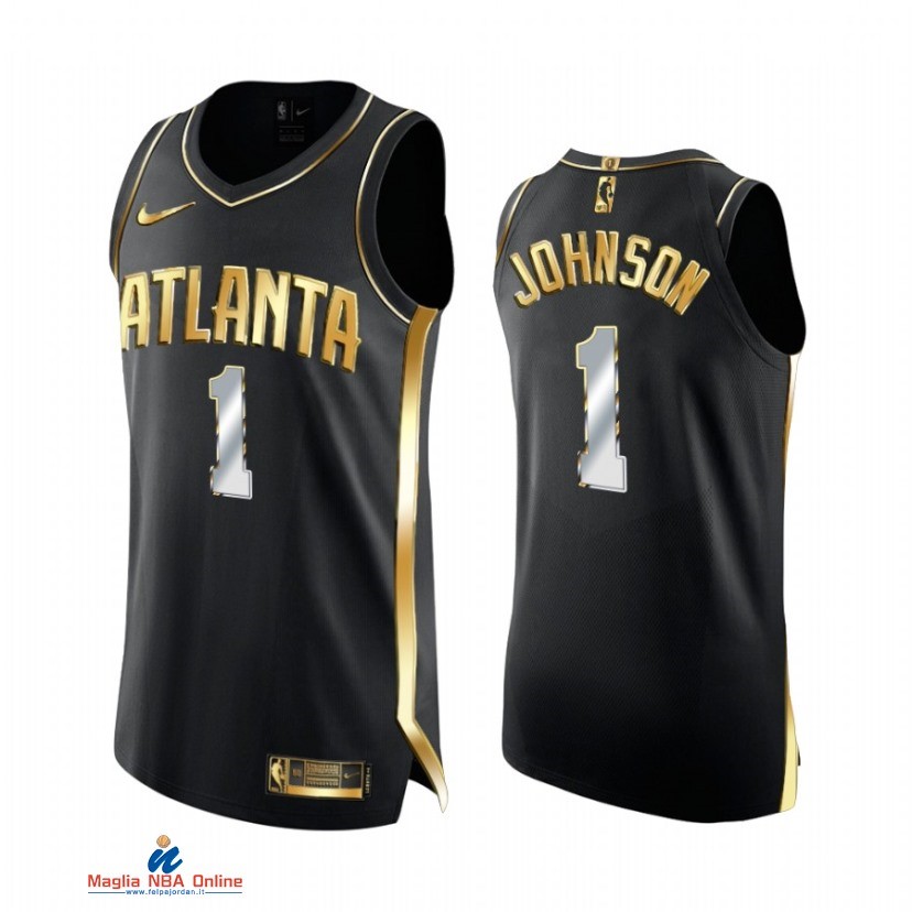 Maglia NBA Nike Atlanta Hawks NO.1 Jalen Johnson Nero Oro 2021-22