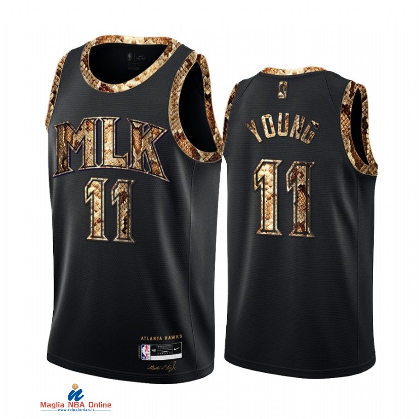 Maglia NBA Nike Atlanta Hawks NO.11 Trae Young Piel De Pitón Nero 2021-22