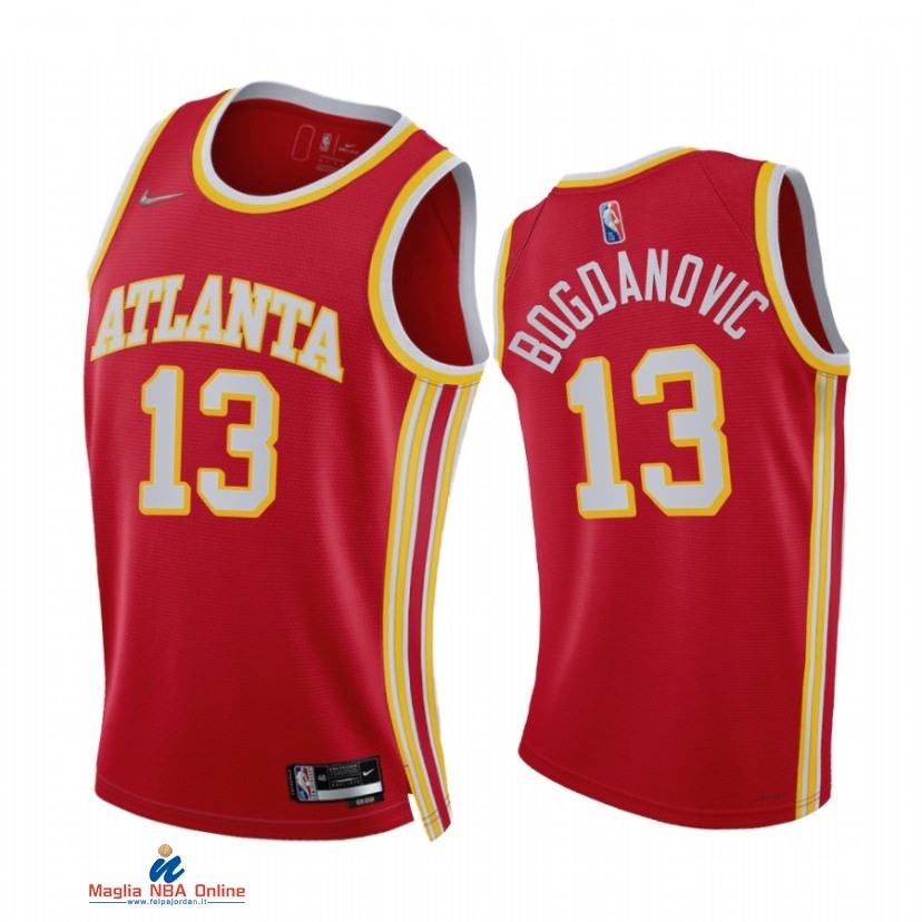 Maglia NBA Nike Atlanta Hawks NO.13 Bogdan Bogdanovic 75th Season Diamante Rosso Icon 2021-22