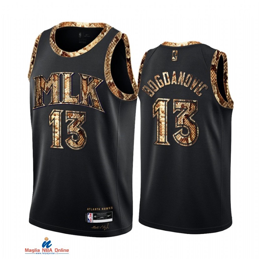 Maglia NBA Nike Atlanta Hawks NO.13 Bogdan Bogdanovic Piel De Pitón Nero 2021-22