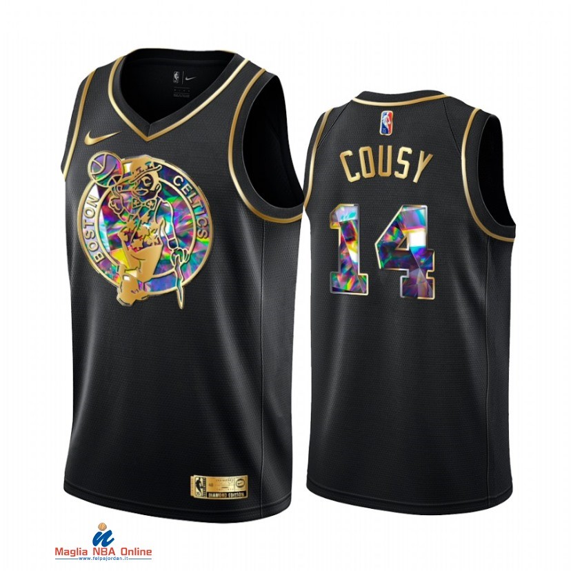 Maglia NBA Nike Boston Celtics NO.14 Bob Cousy Nero Diamante 2021-22