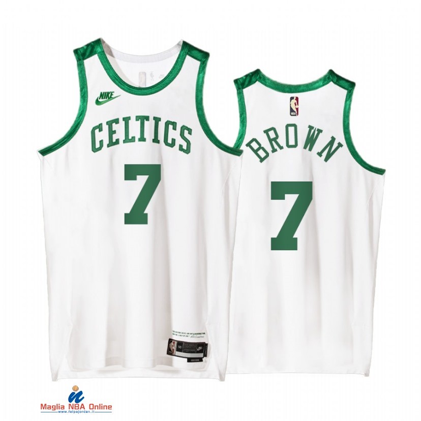 Maglia NBA Nike Boston Celtics NO.7 Jaylen Brown 75th Anniversary Bianco Classic 2021