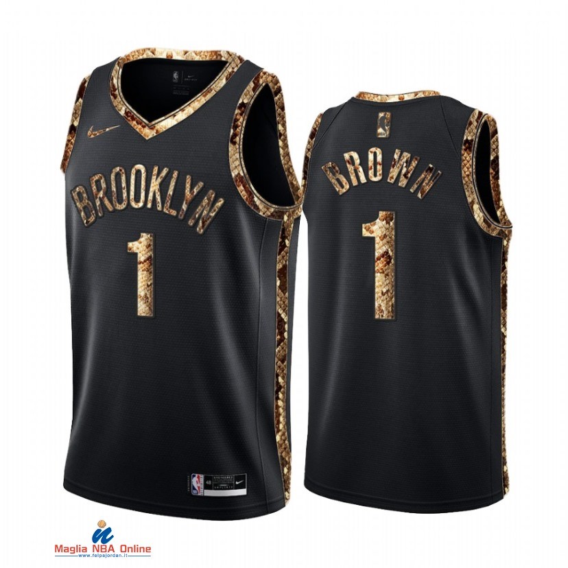 Maglia NBA Nike Brooklyn Nets NO.1 Bruce Brown Piel De Pitón Nero 2021-22