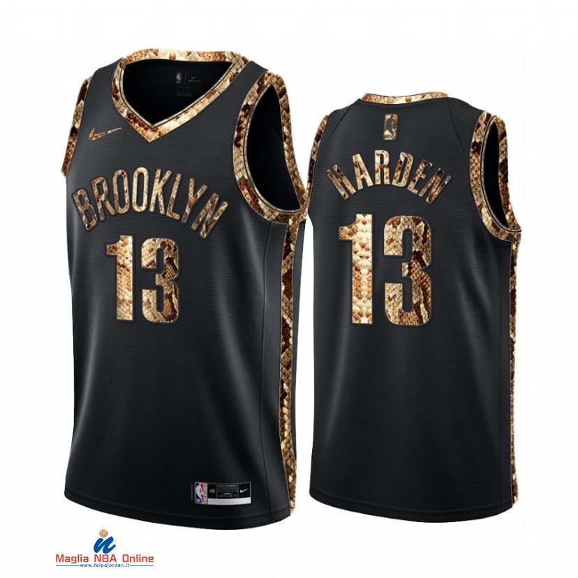 Maglia NBA Nike Brooklyn Nets NO.13 James Harden Piel De Pitón Nero 2021-22