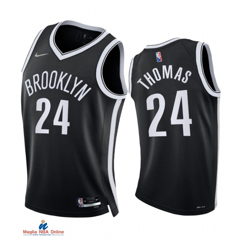 Maglia NBA Nike Brooklyn Nets NO.24 Cameron Thomas 75th Season Diamante Nero Icon 2021-22