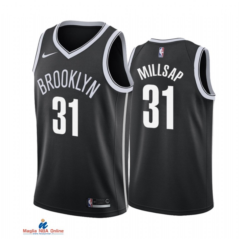 Maglia NBA Nike Brooklyn Nets NO.31 Paul Millsap Nike Nero Icon 2021-22