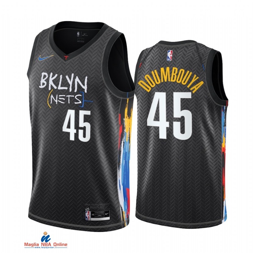 Maglia NBA Nike Brooklyn Nets NO.45 Sekou Doumbouya Nike Nero Città 2021-22