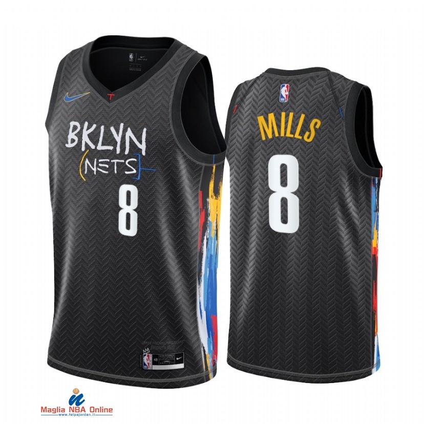 Maglia NBA Nike Brooklyn Nets NO.8 Patrick Mills Nike Nero Città 2021-22