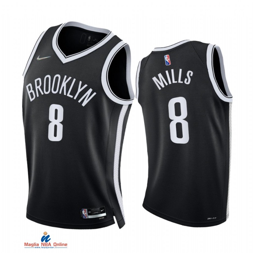 Maglia NBA Nike Brooklyn Nets NO.8 Patty Mills 75th Season Diamante Nero Icon 2021-22