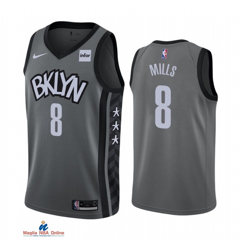 Maglia NBA Nike Brooklyn Nets NO.8 Patty Mills Grigio Statement 2021-22