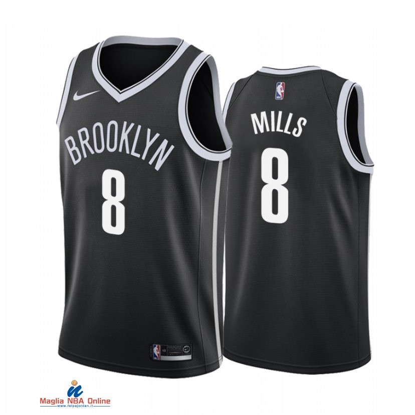 Maglia NBA Nike Brooklyn Nets NO.8 Patty Mills Nike Nero Icon 2021-22