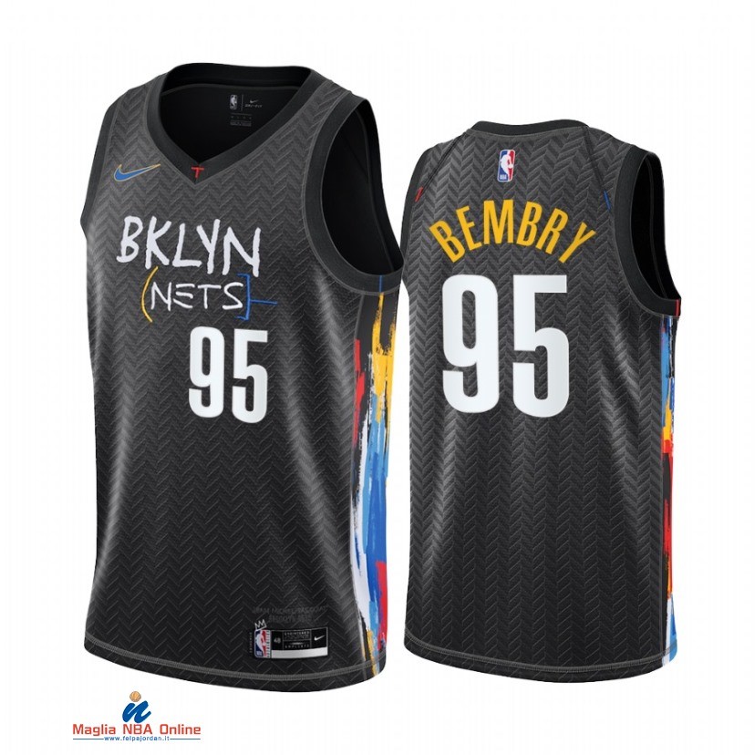 Maglia NBA Nike Brooklyn Nets NO.95 Deandre' Bembry Nike Nero Città 2021-22