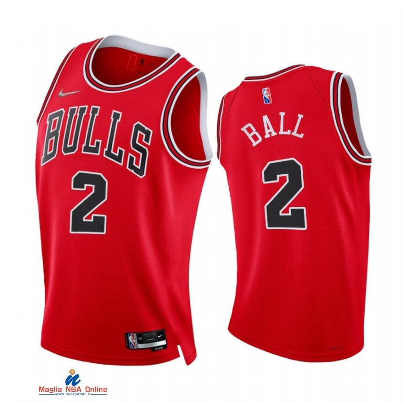 Maglia NBA Nike Chicago Bulls NO.2 Lonzo Ball 75th Season Diamante Rosso Icon 2021-22
