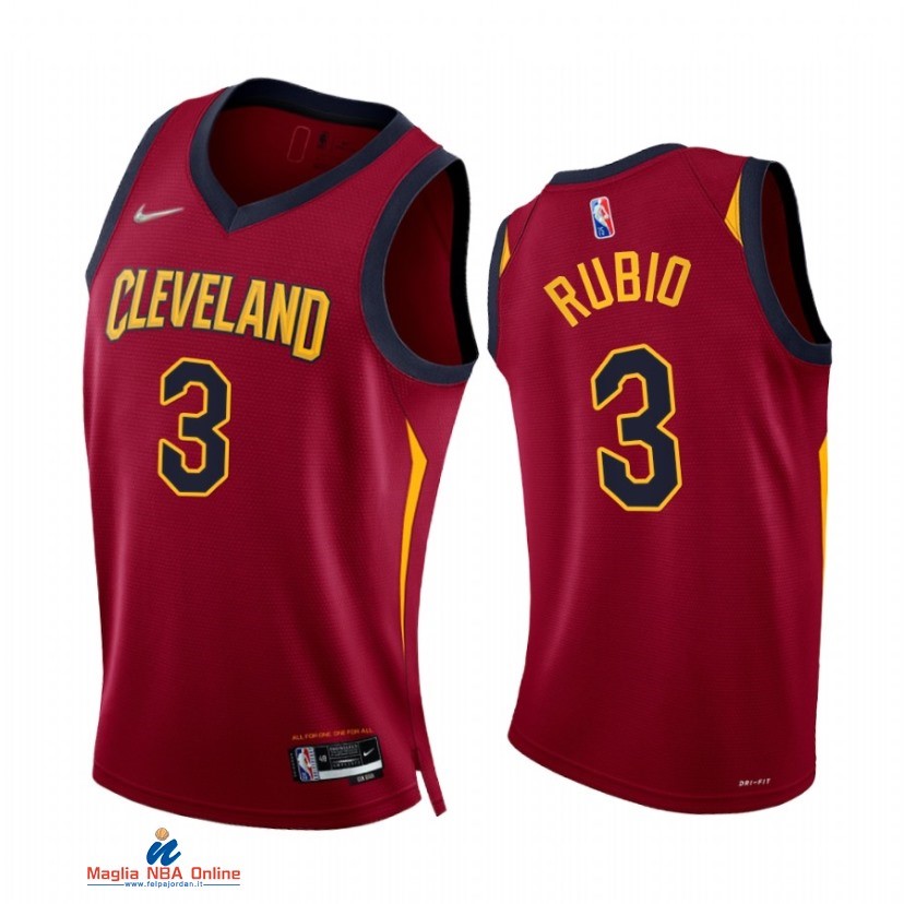 Maglia NBA Nike Cleveland Cavaliers NO.3 Ricky Rubio 75th Season Diamante Rosso Icon 2021-22