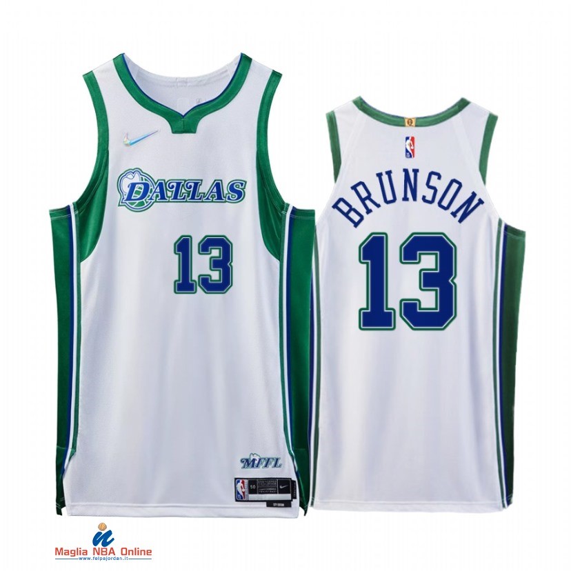 Maglia NBA Nike Dallas Mavericks NO.13 Jalen Brunson 75th Bianco Città 2021-22