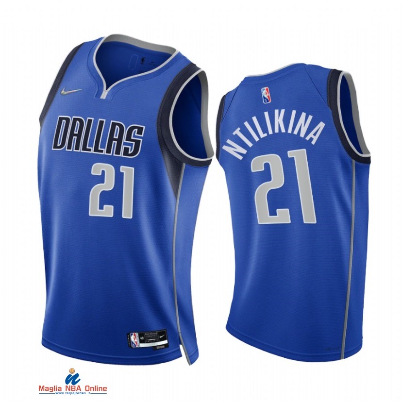 Maglia NBA Nike Dallas Mavericks NO.21 Frank Ntilikina 75th Season Diamante Blu Icon 2021-22