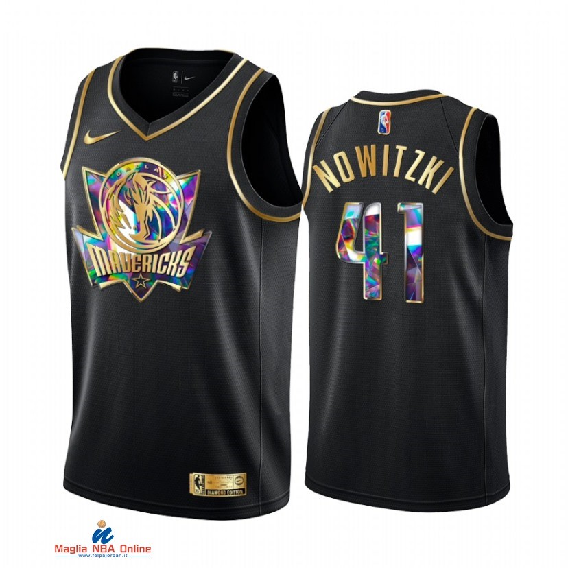 Maglia NBA Nike Dallas Mavericks NO.41 Dirk Nowitzki Nero Diamante 2021-22