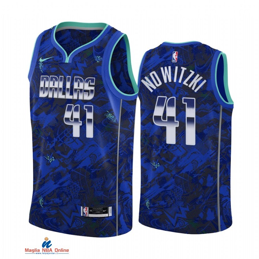 Maglia NBA Nike Dallas Mavericks NO.41 Dirk Nowitzki Select Series Blu Camouflage 2021