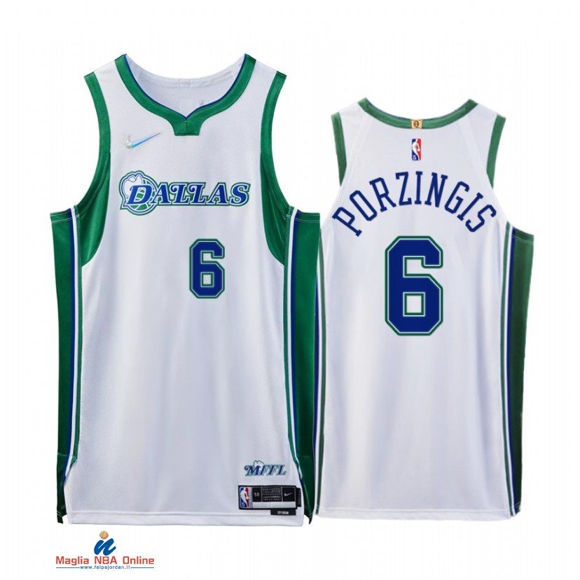 Maglia NBA Nike Dallas Mavericks NO.6 Kristaps Porzingis 75th Bianco Città 2021-22