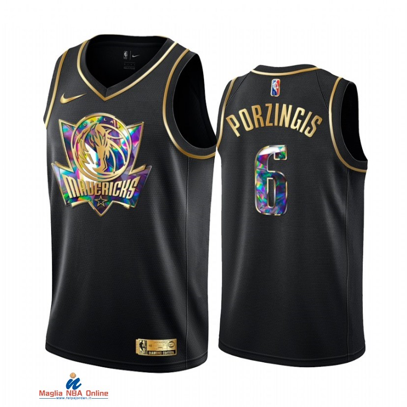 Maglia NBA Nike Dallas Mavericks NO.6 Kristaps Porzingis Nero Diamante 2021-22