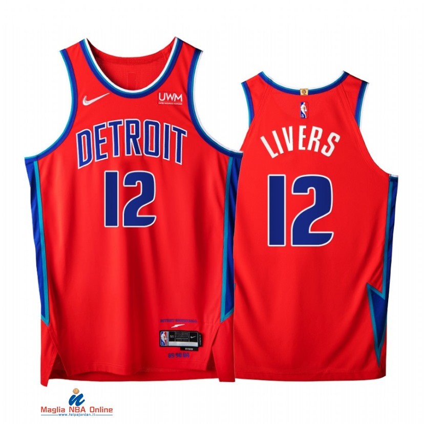 Maglia NBA Nike Detroit Pistons NO.12 Isaiah Livers 75th Rosso Città 2021-22