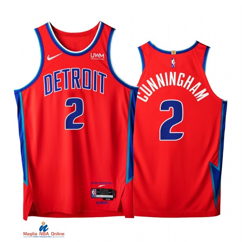 Maglia NBA Nike Detroit Pistons NO.2 Cade Cunningham 75th Rosso Città 2021-22