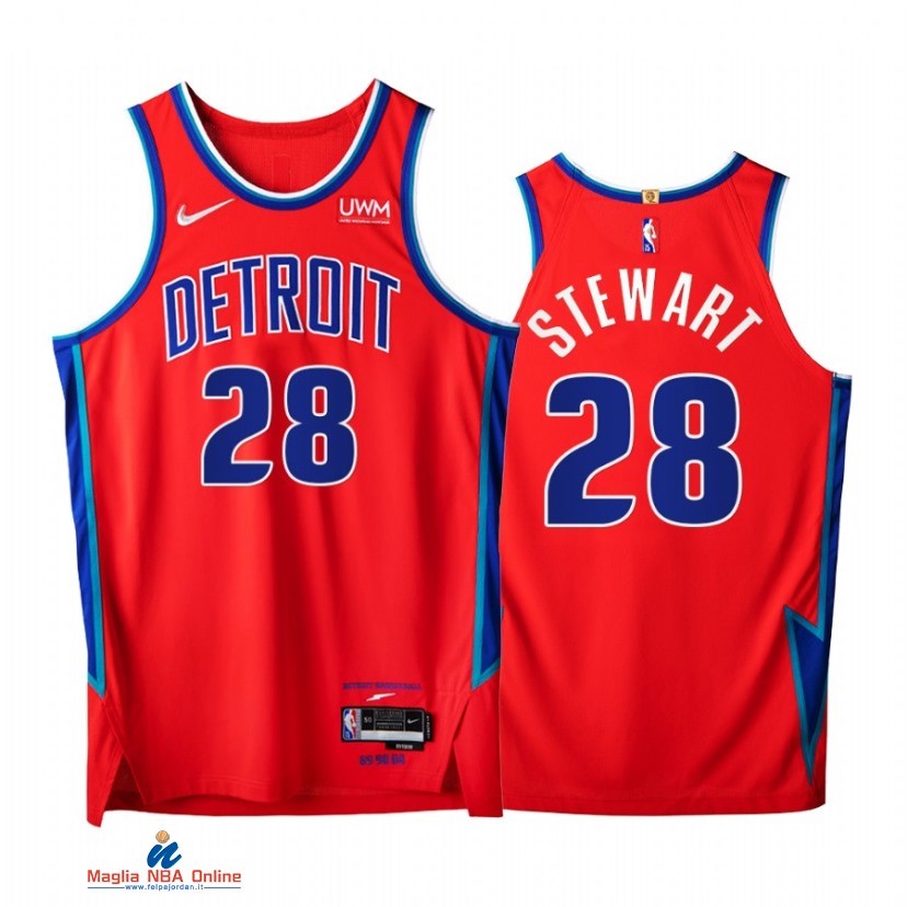 Maglia NBA Nike Detroit Pistons NO.28 Isaiah Stewart 75th Rosso Città 2021-22