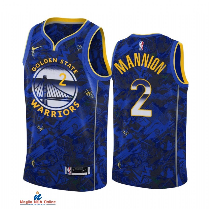 Maglia NBA Nike Golden State Warriors NO.2 Nico Mannion Select Series Blu Camouflage 2021