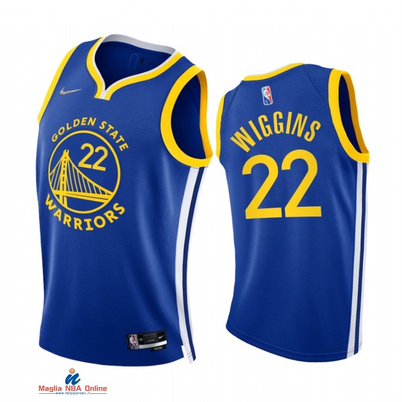 Maglia NBA Nike Golden State Warriors NO.22 Andrew Wiggins 75th Season Diamante Blu Icon 2021-22