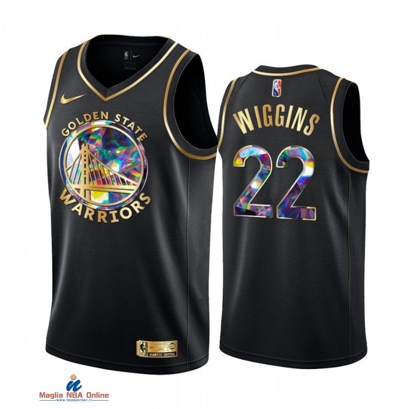 Maglia NBA Nike Golden State Warriors NO.22 Andrew Wiggins Nero Diamante 2021-22