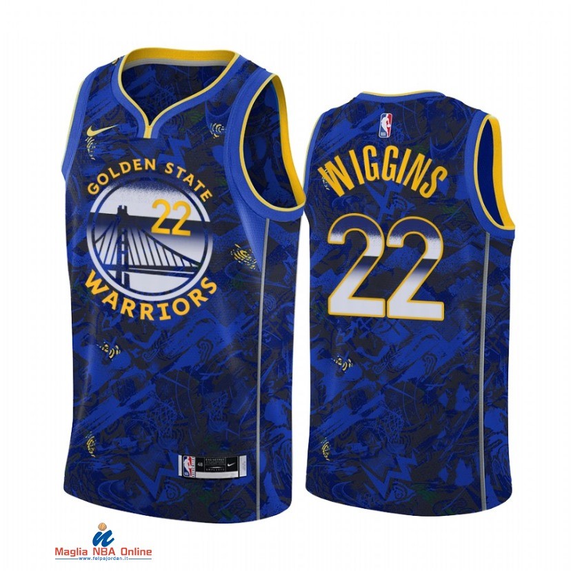 Maglia NBA Nike Golden State Warriors NO.22 Andrew Wiggins Select Series Blu Camouflage 2021