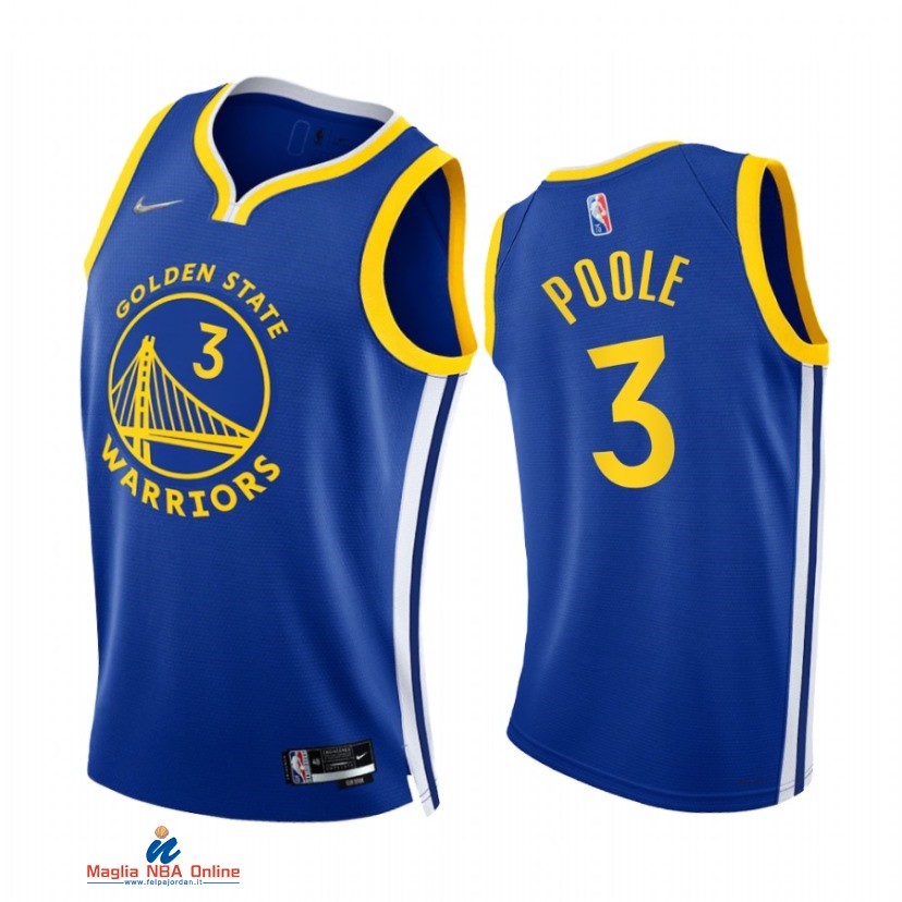Maglia NBA Nike Golden State Warriors NO.3 Jordan Poole 75th Season Diamante Blu Icon 2021-22