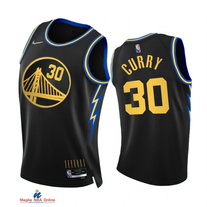 Maglia NBA Nike Golden State Warriors NO.30 Stephen Curry 75th Nero Città 2021-22