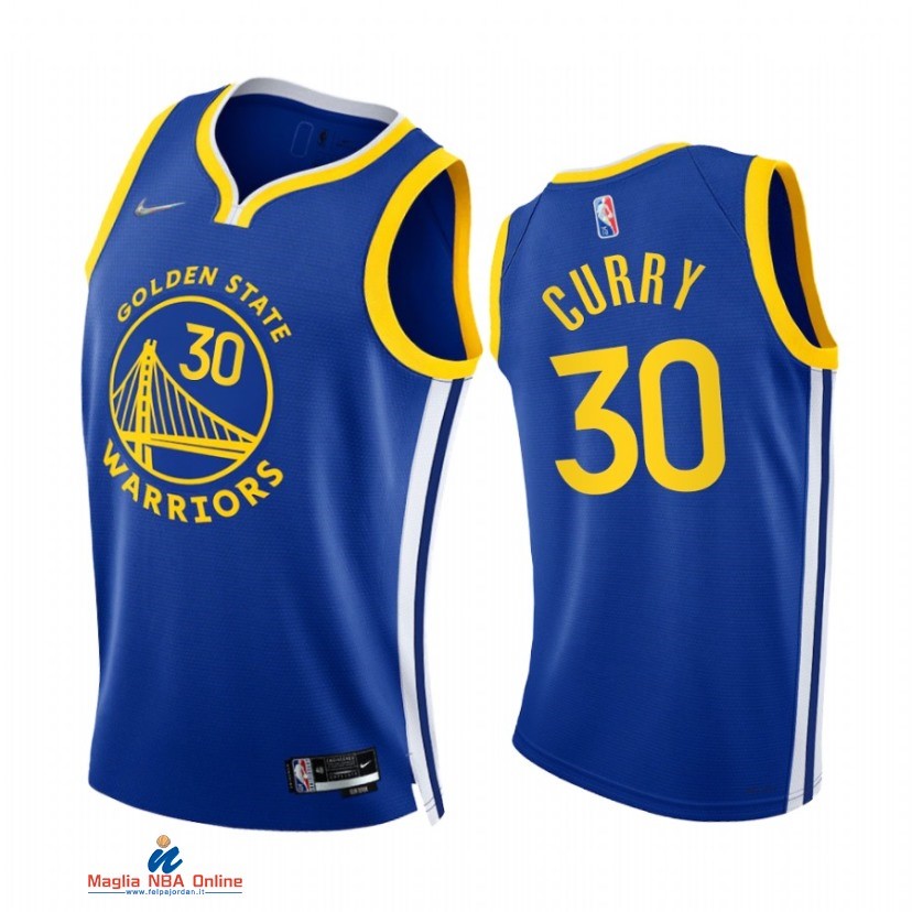 Maglia NBA Nike Golden State Warriors NO.30 Stephen Curry 75th Season Diamante Blu Icon 2021-22