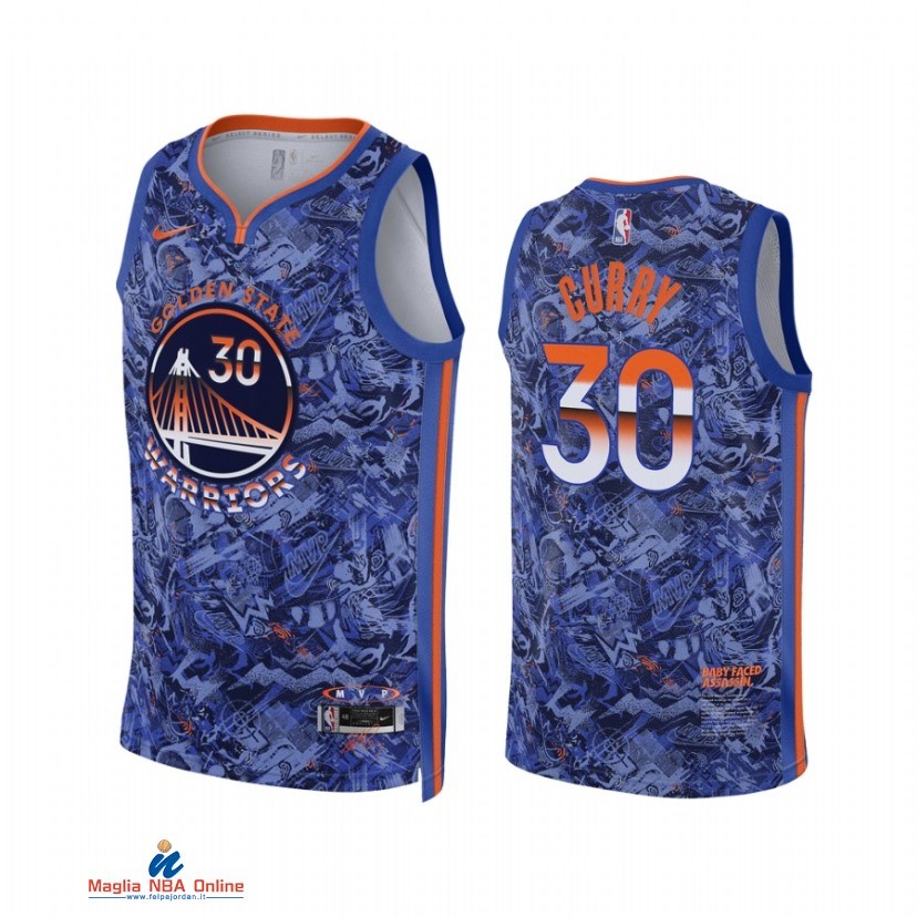Maglia NBA Nike Golden State Warriors NO.30 Stephen Curry MVP Select Series Blu Camouflage 2021