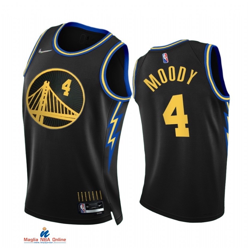 Maglia NBA Nike Golden State Warriors NO.4 Moses Moody 75th Nero Città 2021-22