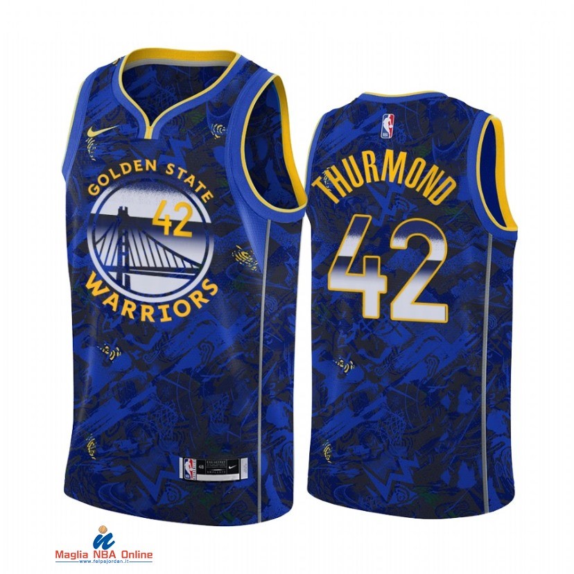 Maglia NBA Nike Golden State Warriors NO.42 Nathaniel Thurmond Select Series Blu Camouflage 2021