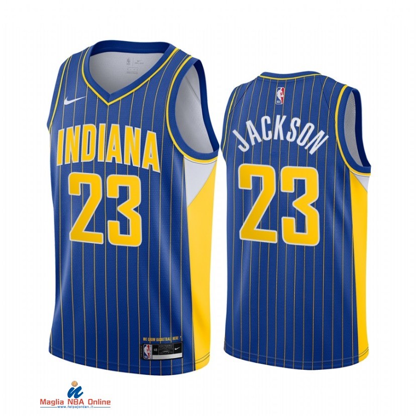 Maglia NBA Nike Indiana Pacers NO.23 Isaiah Jackson Nike Blu Città 2021-22