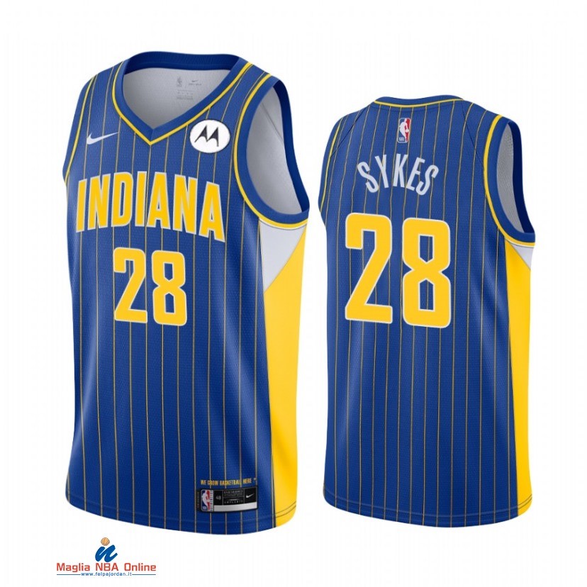 Maglia NBA Nike Indiana Pacers NO.28 Keifer Sykes Blu Città 2021-22