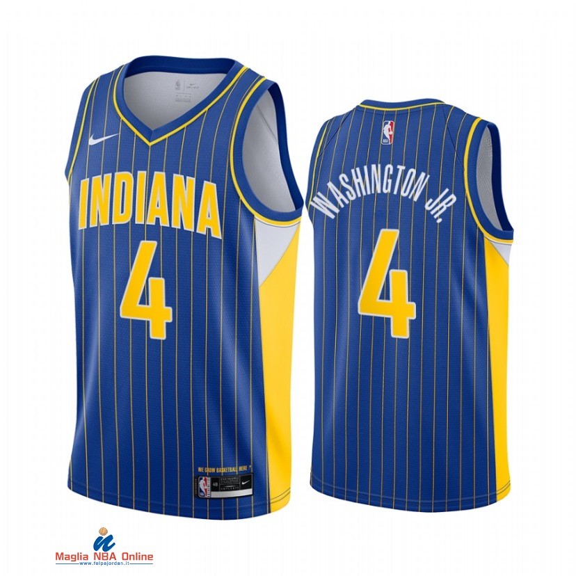 Maglia NBA Nike Indiana Pacers NO.4 Duane Washington Jr. Nike Blu Città 2021-22