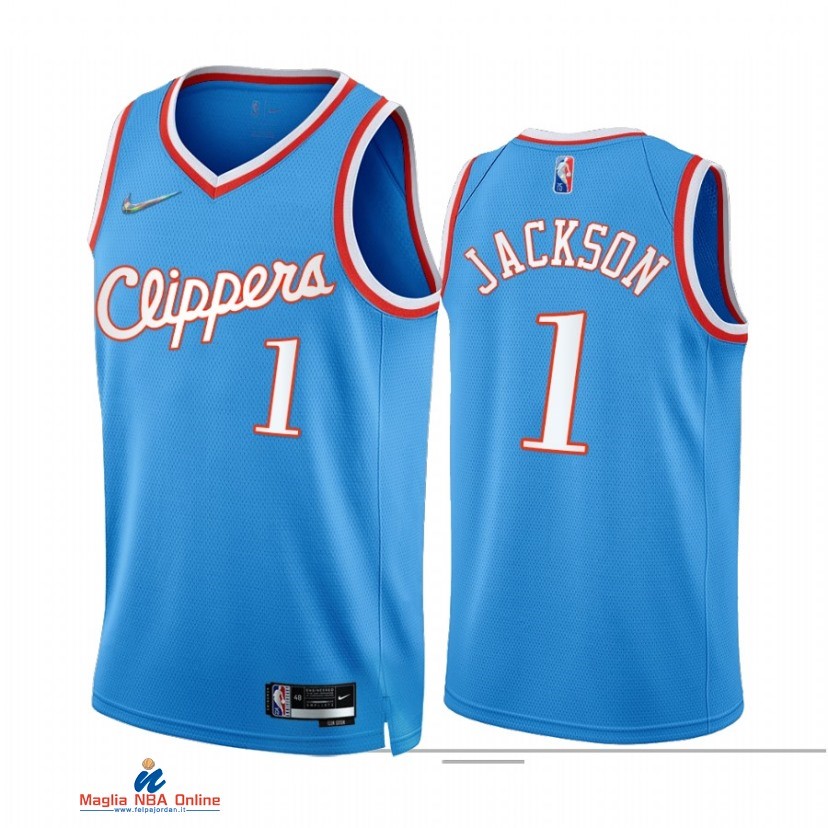 Maglia NBA Nike Los Angeles Clippers NO.1 Reggie Jackson 75th Blu Città 2021-22