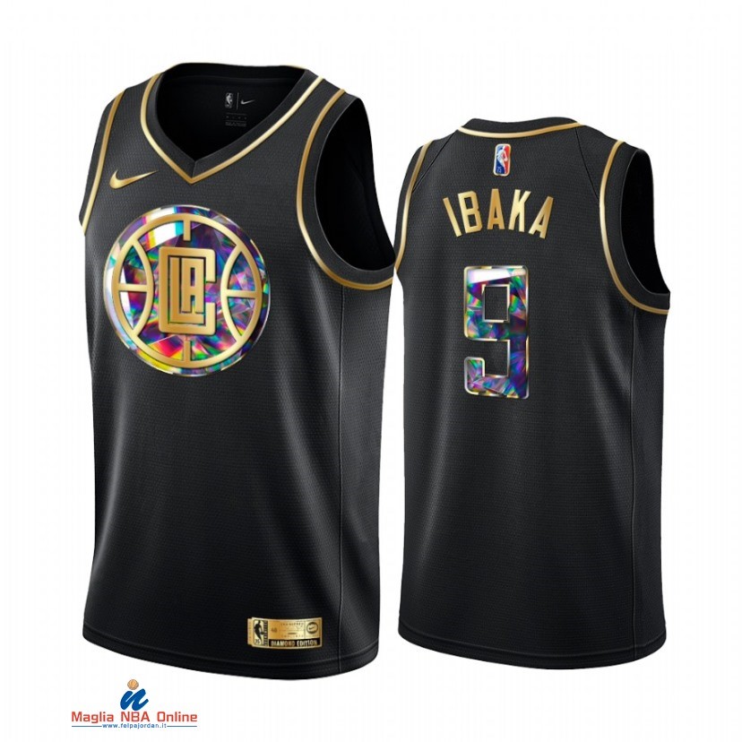 Maglia NBA Nike Los Angeles Clippers NO.9 Serge Ibaka Nero Diamante 2021-22